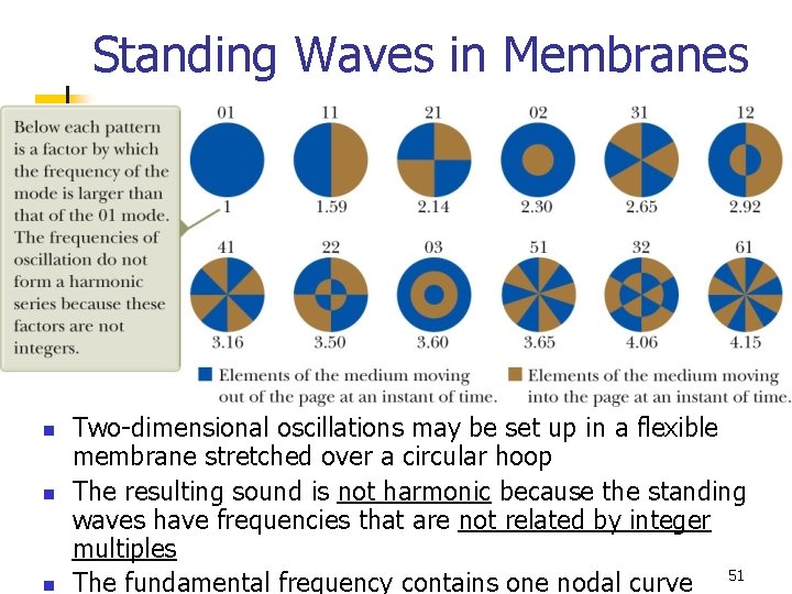Standing Waves in Membranes n n n Two-dimensional oscillations may be set up in
