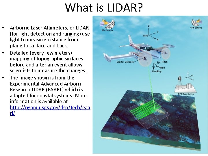 What is LIDAR? • • • Airborne Laser Altimeters, or LIDAR (for light detection