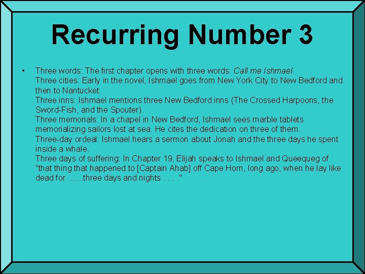 Recurring Number 3 • Three words: The first chapter opens with three words: Call