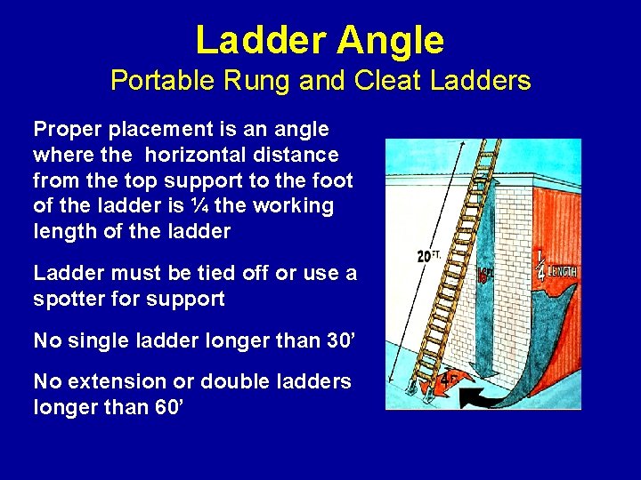 Ladder Angle Portable Rung and Cleat Ladders Proper placement is an angle where the