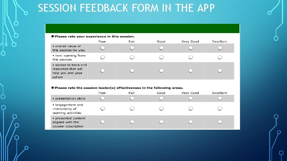 SESSION FEEDBACK FORM IN THE APP 