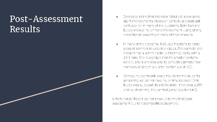 Post-Assessment Results ● Compared to the first interview, Violet did show some slight improvements.