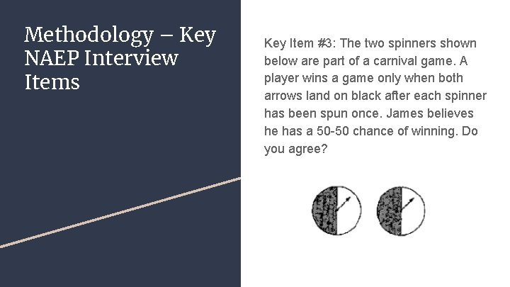 Methodology – Key NAEP Interview Items Key Item #3: The two spinners shown below