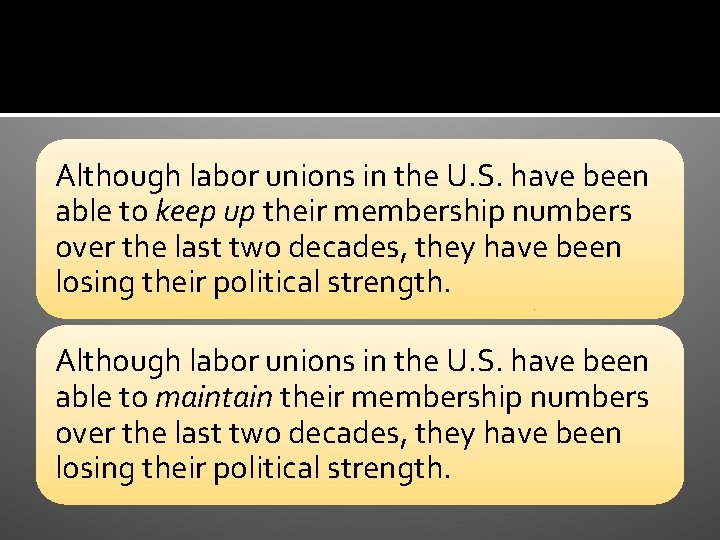 Although labor unions in the U. S. have been able to keep up their