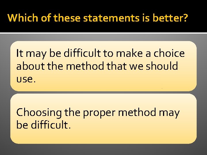 Which of these statements is better? It may be difficult to make a choice