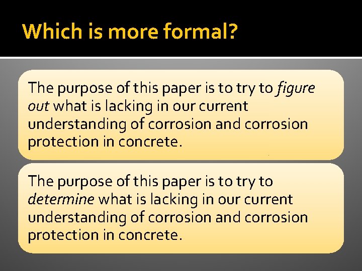 Which is more formal? The purpose of this paper is to try to figure