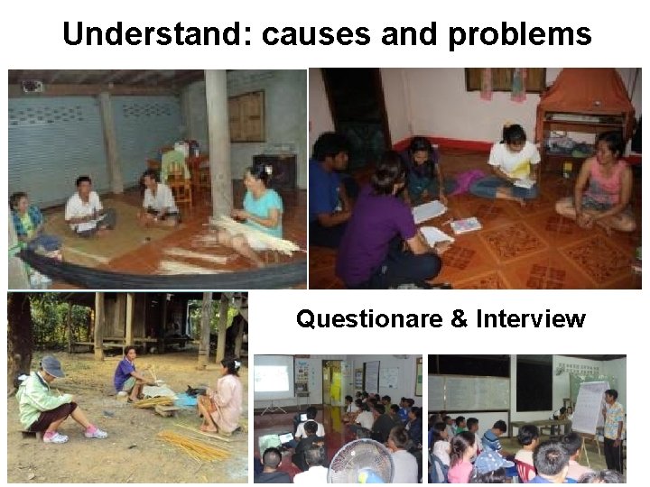 Understand: causes and problems Questionare & Interview 