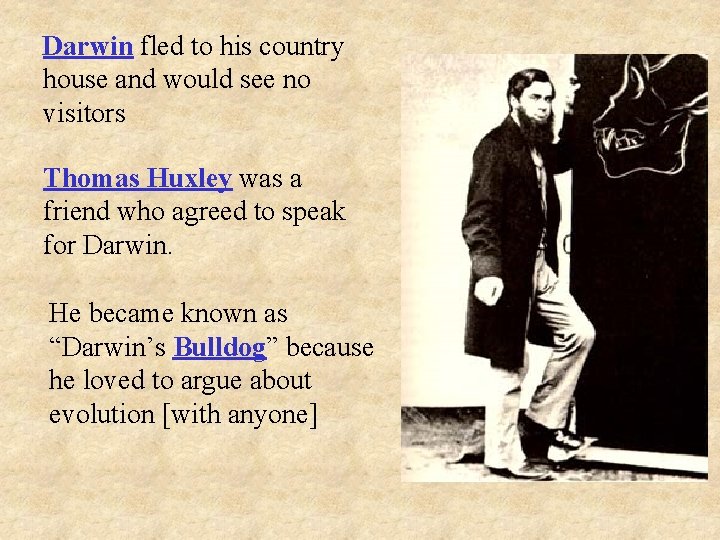 Darwin fled to his country house and would see no visitors Thomas Huxley was Darwin fled to his country house and would see no visitors Thomas Huxley was
