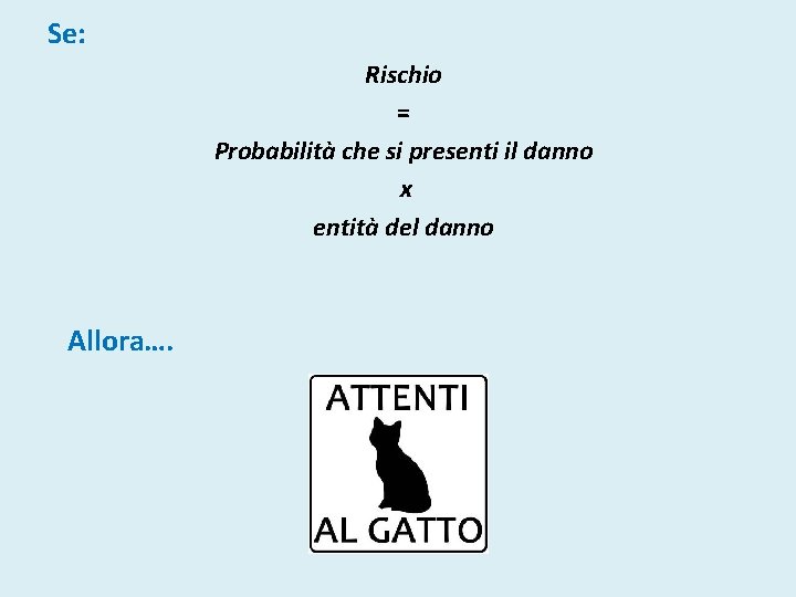 Se: Rischio = Probabilità che si presenti il danno x entità del danno Allora….