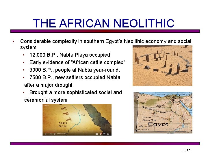 THE AFRICAN NEOLITHIC • Considerable complexity in southern Egypt’s Neolithic economy and social system