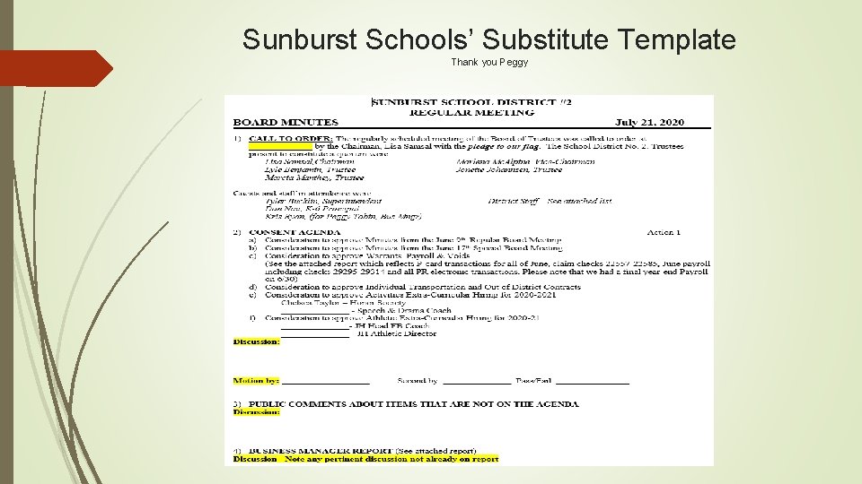 Sunburst Schools’ Substitute Template Thank you Peggy 