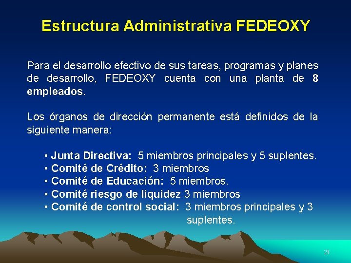 Estructura Administrativa FEDEOXY Para el desarrollo efectivo de sus tareas, programas y planes de