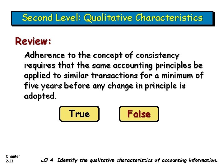 Second Level: Qualitative Characteristics Review: Adherence to the concept of consistency requires that the