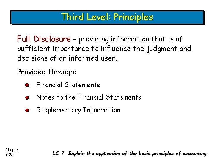 Third Level: Principles Full Disclosure – providing information that is of sufficient importance to