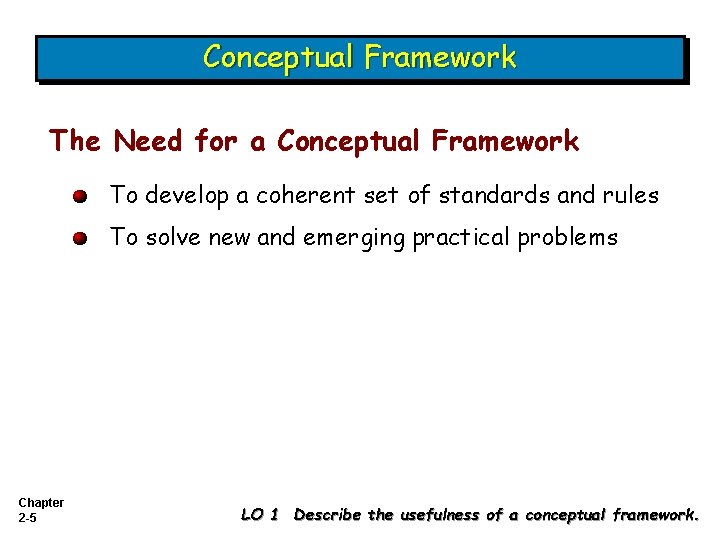 Conceptual Framework The Need for a Conceptual Framework To develop a coherent set of