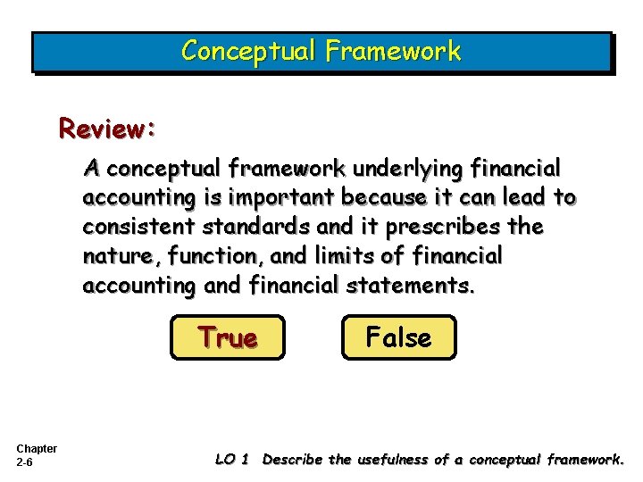 Conceptual Framework Review: A conceptual framework underlying financial accounting is important because it can