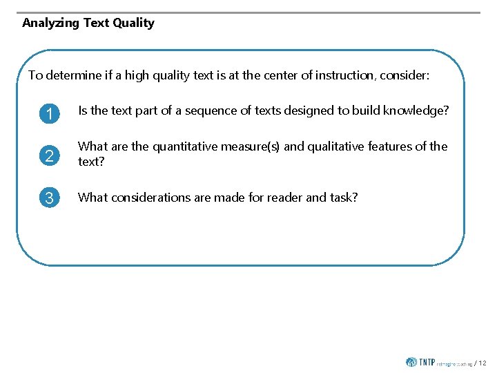 Analyzing Text Quality To determine if a high quality text is at the center