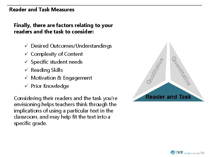 Reader and Task Measures Finally, there are factors relating to your readers and the