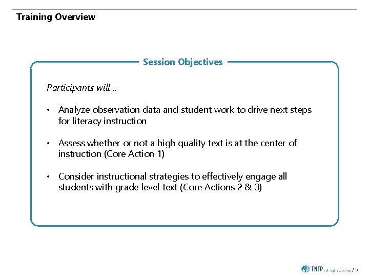 Training Overview Session Objectives Participants will… • Analyze observation data and student work to