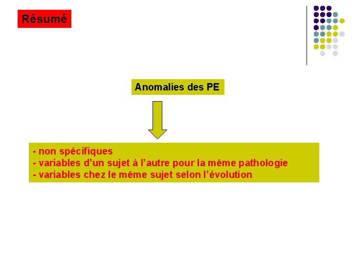 Résumé Anomalies des PE - non spécifiques - variables d’un sujet à l’autre pour