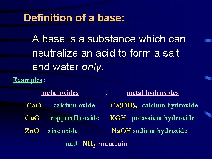 Acids Bases Definition of an acid An acid