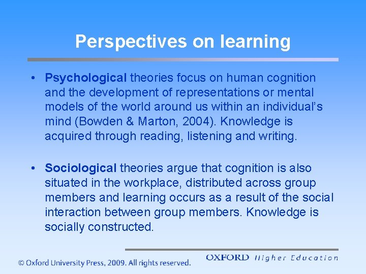 The role and theory of learning Chapter 4