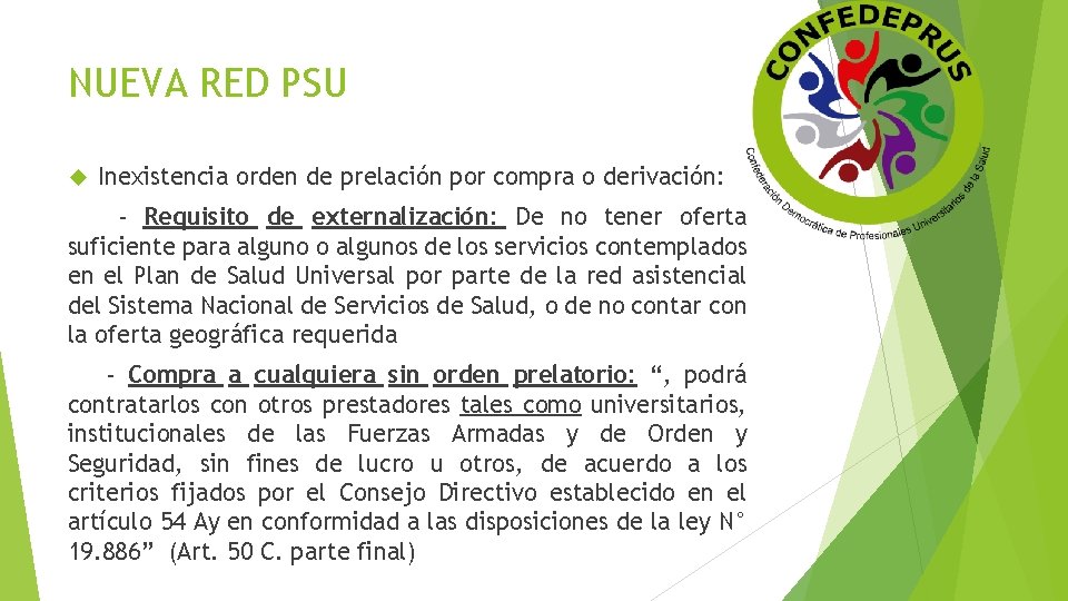 NUEVA RED PSU Inexistencia orden de prelación por compra o derivación: - Requisito de