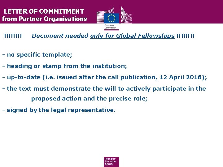 LETTER OF COMMITMENT from Partner Organisations !!!! Document needed only for Global Fellowships !!!!