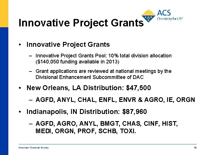 Innovative Project Grants • Innovative Project Grants – Innovative Project Grants Pool: 10% total