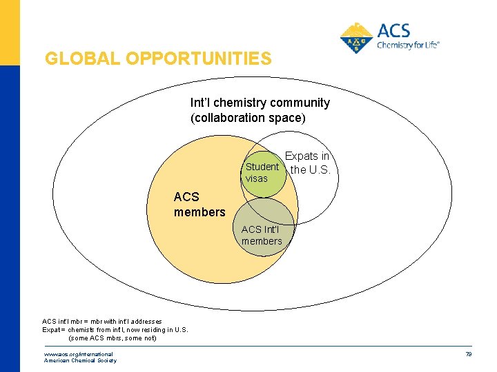 GLOBAL OPPORTUNITIES Int’l chemistry community (collaboration space) Student visas Expats in the U. S.