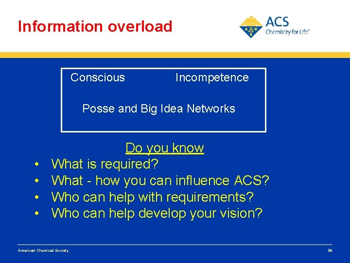 Information overload Conscious Incompetence Posse and Big Idea Networks • • Do you know