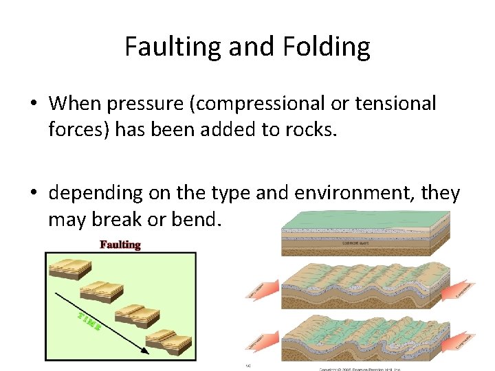 Faulting and Folding • When pressure (compressional or tensional forces) has been added to