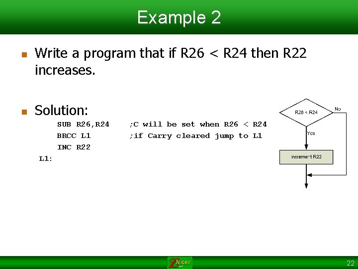 Example 2 n n Write a program that if R 26 < R 24