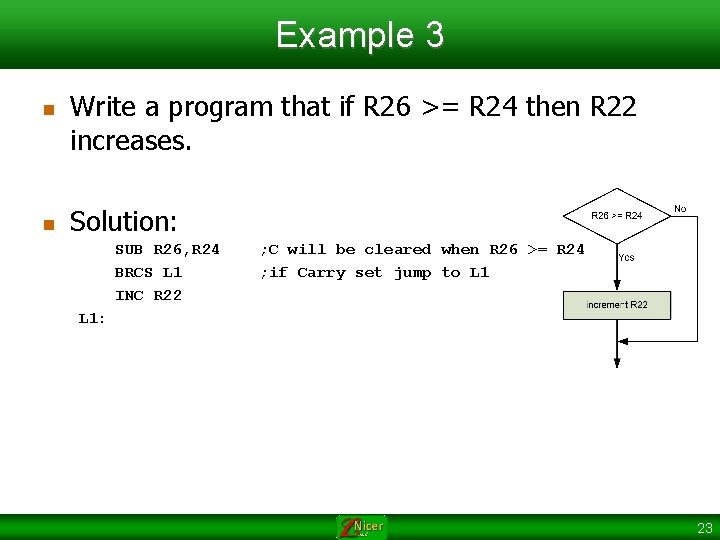 Example 3 n n Write a program that if R 26 >= R 24