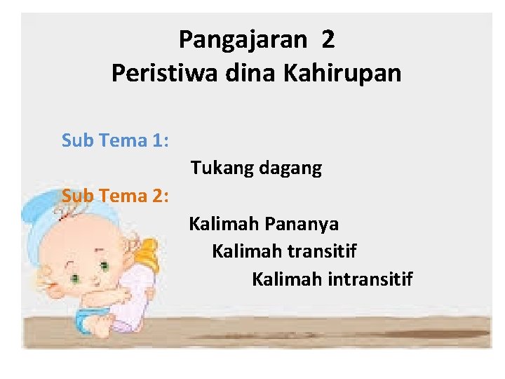 Pangajaran 2 Peristiwa dina Kahirupan Sub Tema 1: Tukang dagang Sub Tema 2: Kalimah