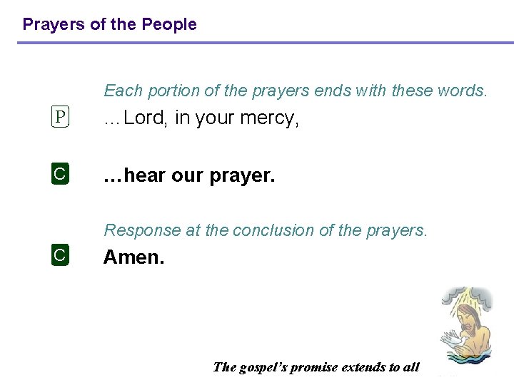 Prayers of the People Each portion of the prayers ends with these words. P