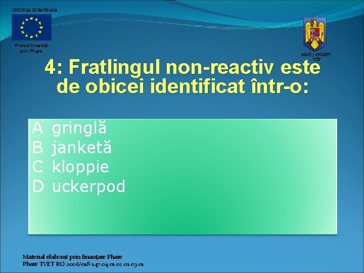 UNIUNEA EUROPEANĂ Proiect finantat prin Phare MECI / CNDIPTUIP 4: Fratlingul non-reactiv este de