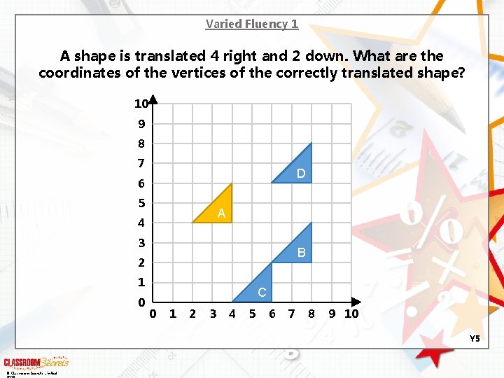 Varied Fluency 1 A shape is translated 4 right and 2 down. What are