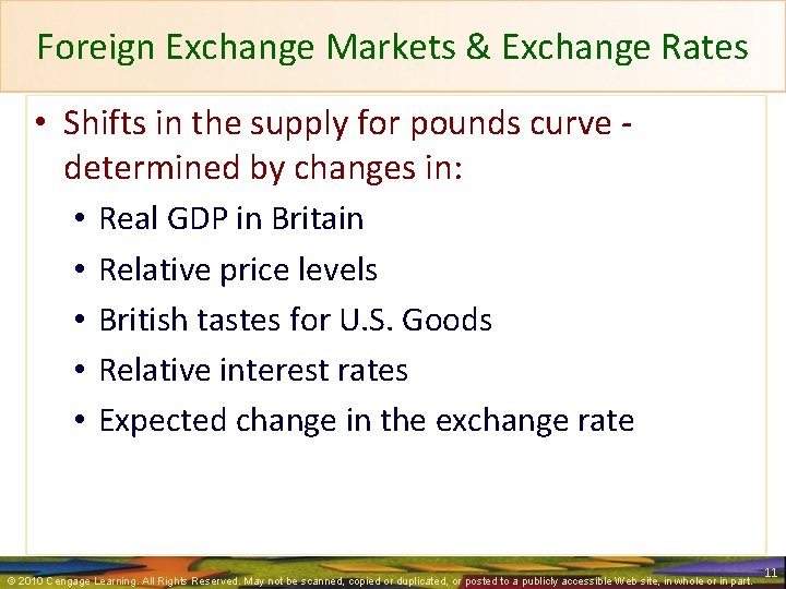 Foreign Exchange Markets & Exchange Rates • Shifts in the supply for pounds curve