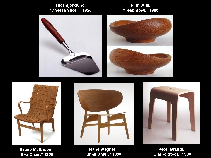 Thor Bjorklund, “Cheese Slicer, ” 1925 Bruno Matthson, “Eva Chair, ” 1935 Hans Wegner,