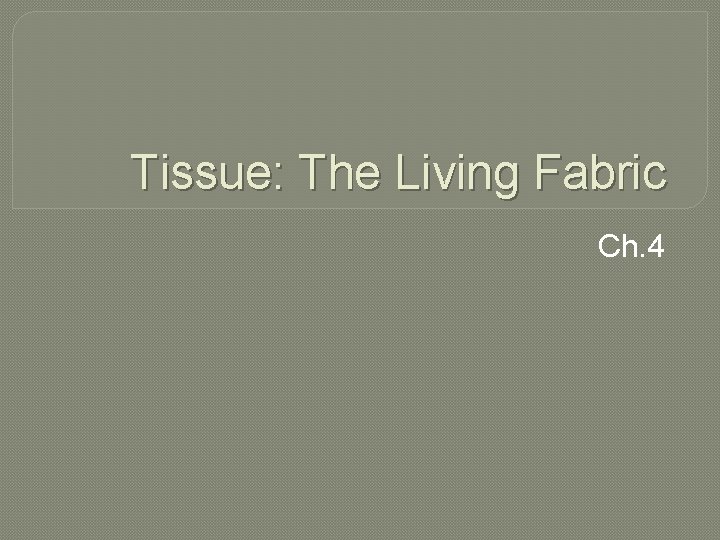 Tissue: The Living Fabric Ch. 4 