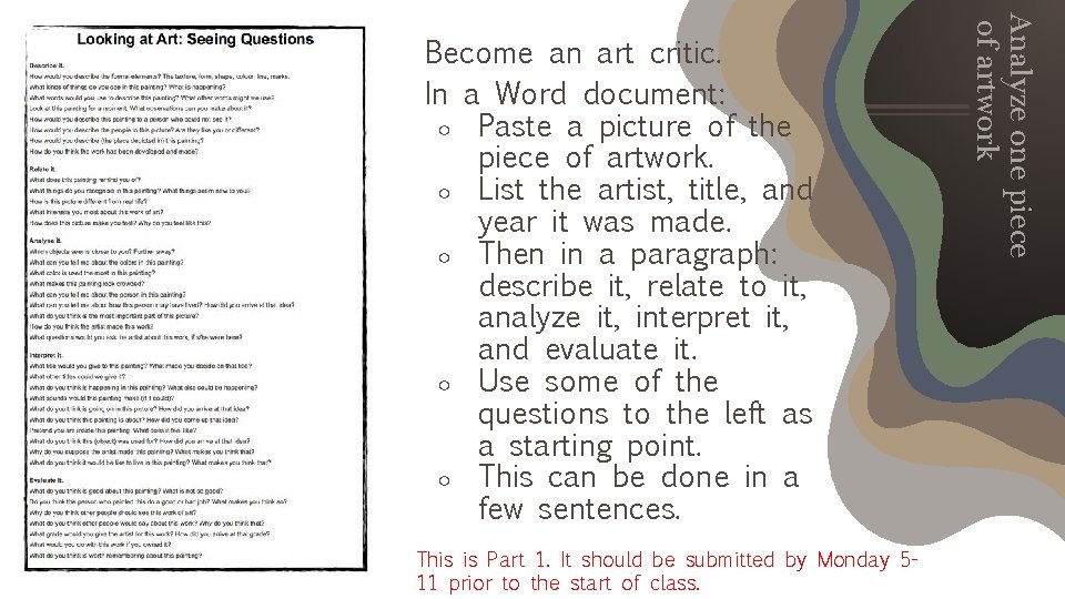 ● Become an art critic. In a Word document: ○ Paste a picture of