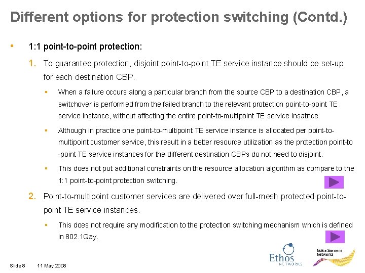 Different options for protection switching (Contd. ) • 1: 1 point-to-point protection: 1. To