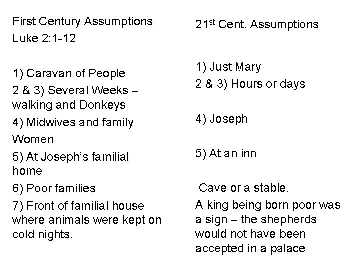 First Century Assumptions Luke 2: 1 -12 1) Caravan of People 2 & 3)