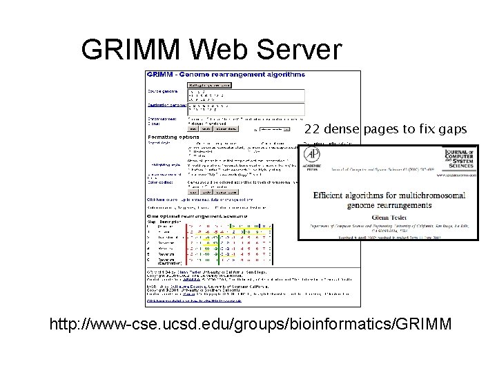 GRIMM Web Server 22 dense pages to fix gaps http: //www-cse. ucsd. edu/groups/bioinformatics/GRIMM 