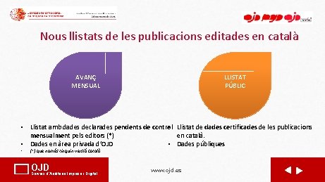 Nous llistats de les publicacions editades en català AVANÇ MENSUAL LLISTAT PÚBLIC • Llistat