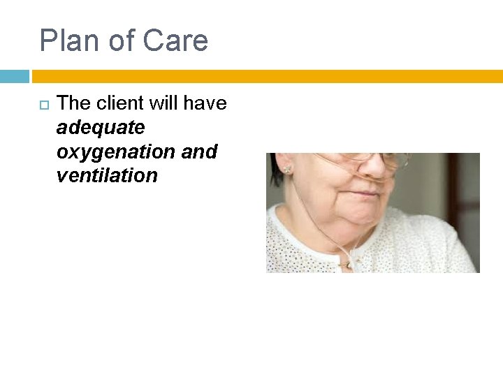 Plan of Care The client will have adequate oxygenation and ventilation 