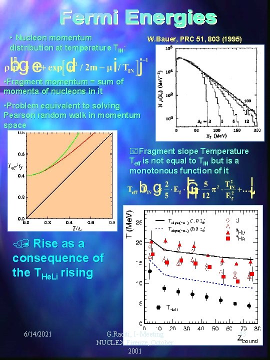  • Nucleon momentum W. Bauer, PRC 51, 803 (1995) distribution at temperature TIN: