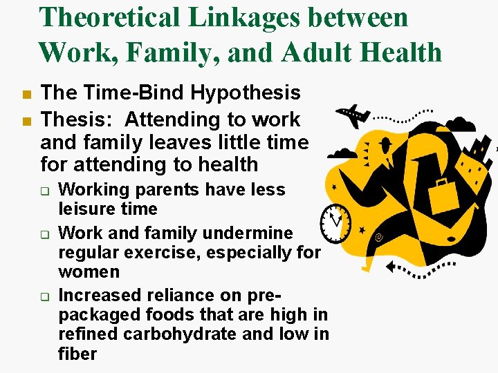 Theoretical Linkages between Work, Family, and Adult Health n n The Time-Bind Hypothesis Thesis: