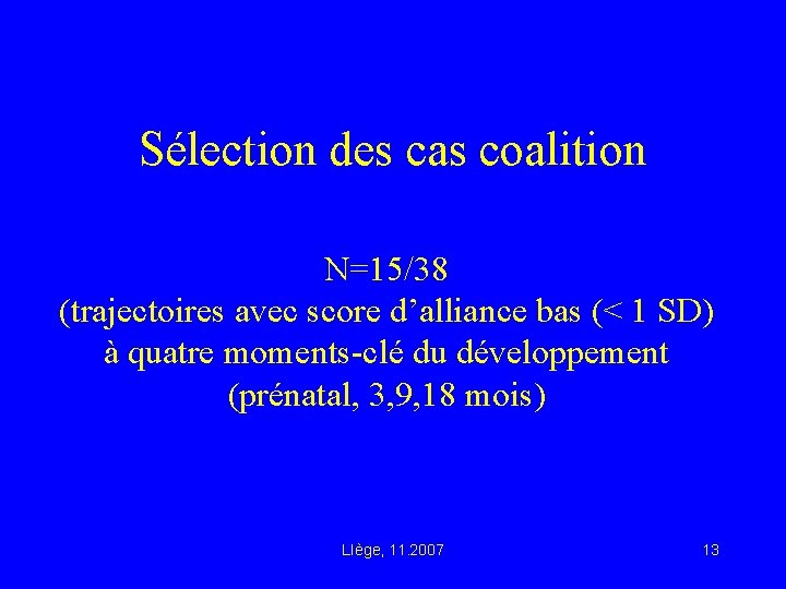 Sélection des cas coalition N=15/38 (trajectoires avec score d’alliance bas (< 1 SD) à